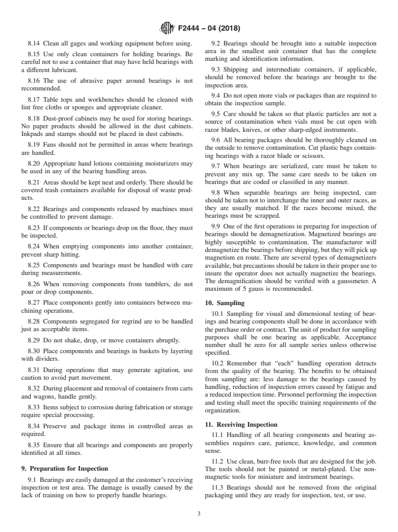 ASTM F2444-04(2018) - Standard Practice for  Damage Prevention of Bearings, and Bearing Components Through   Proper Handling Techniques