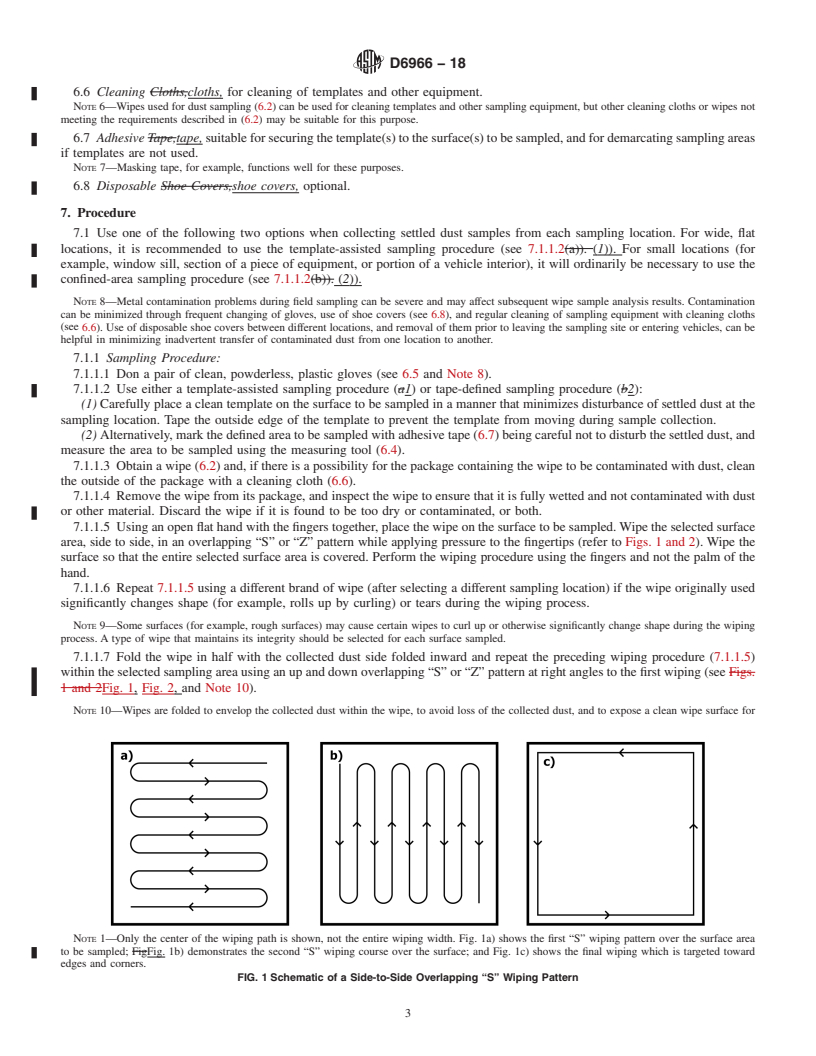 REDLINE ASTM D6966-18 - Standard Practice for  Collection of Settled Dust Samples Using Wipe Sampling Methods  for Subsequent Determination of Metals