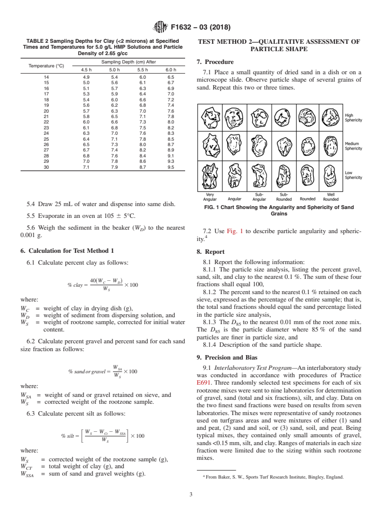 ASTM F1632-03(2018) - Standard Test Method for  Particle Size Analysis and Sand Shape Grading of Golf Course  Putting Green and Sports Field Rootzone Mixes