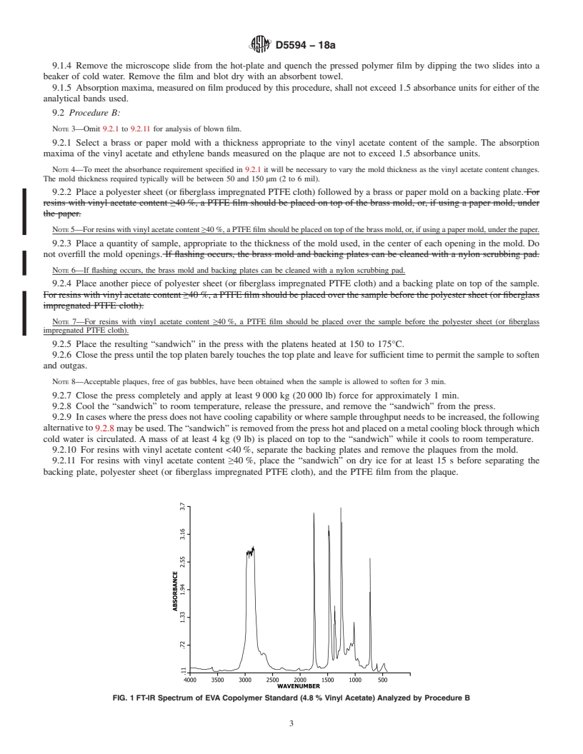 REDLINE ASTM D5594-18a - Standard Test Method for  Determination of the Vinyl Acetate Content of Ethylene-Vinyl  Acetate (EVA) Copolymers by Fourier Transform Infrared Spectroscopy  (FT-IR)
