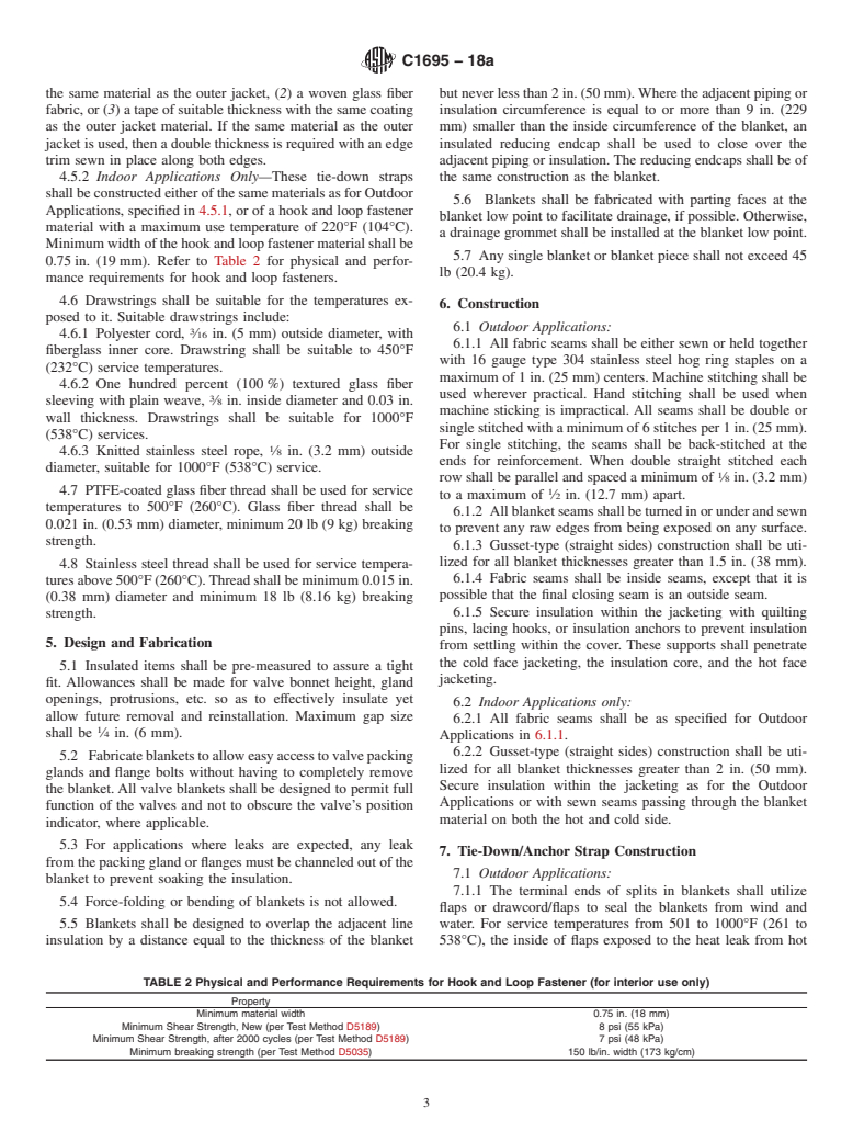 ASTM C1695-18a - Standard Specification for Fabrication of Flexible Removable and Reusable Blanket Insulation  for Hot Service