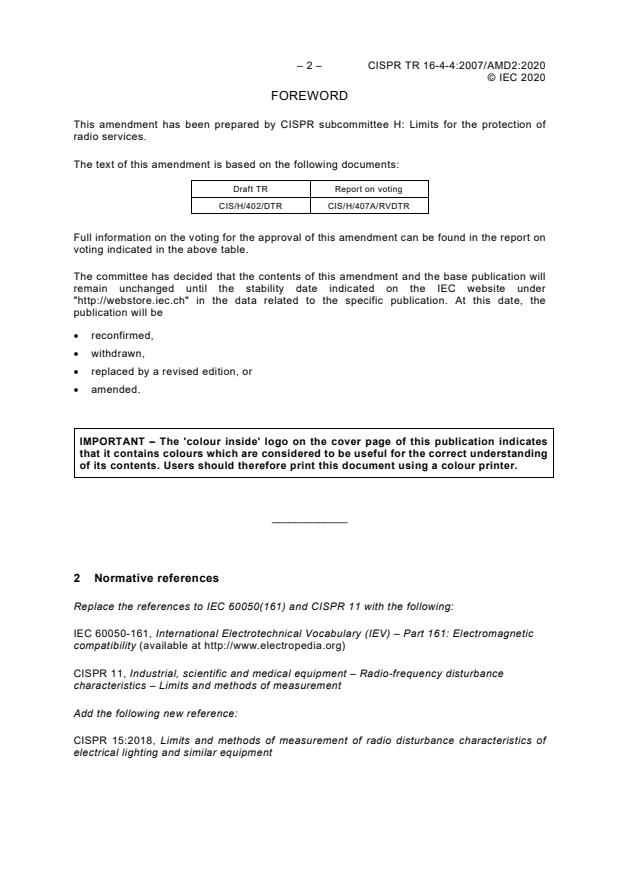 CISPR TR 16-4-4:2007/AMD2:2020 CISPR TR 16-4-4:2007/AMD2:2020 - Amendment 2 - Specification for radio disturbance and immunity measuring apparatus and methods - Part 4-4: Uncertainties, statistics and limit modelling - Statistics of complaints and a model for the calculation of limits for the protection of radio services - Page 4 preview