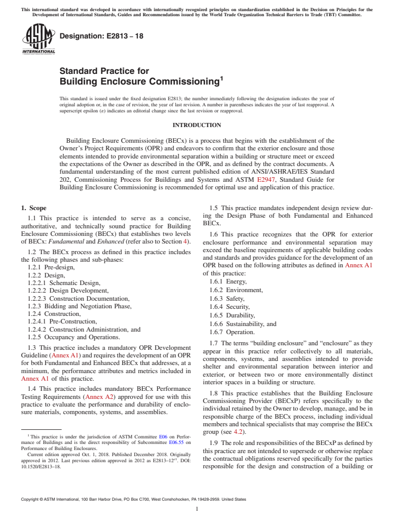 ASTM E2813-18 - Standard Practice for Building Enclosure Commissioning
