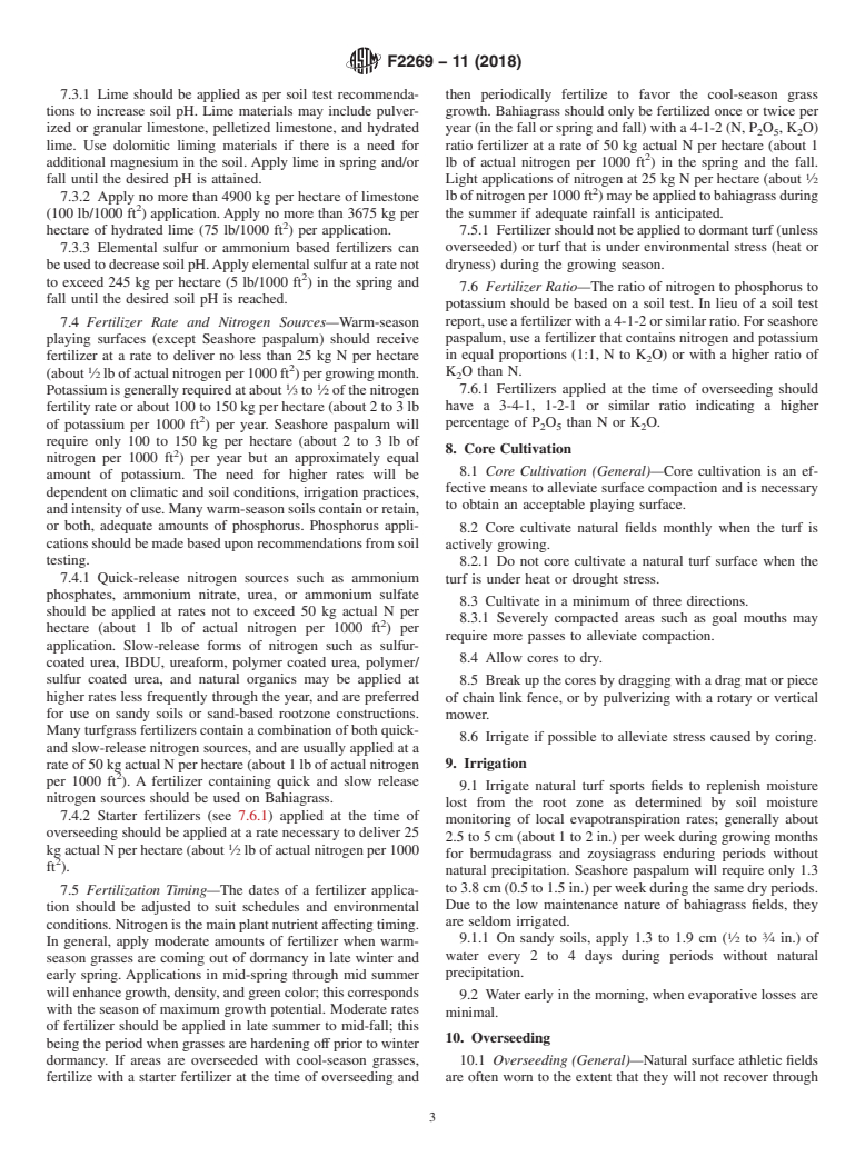 ASTM F2269-11(2018) - Standard Guide for  Maintaining Warm Season Turfgrasses on Athletic Fields