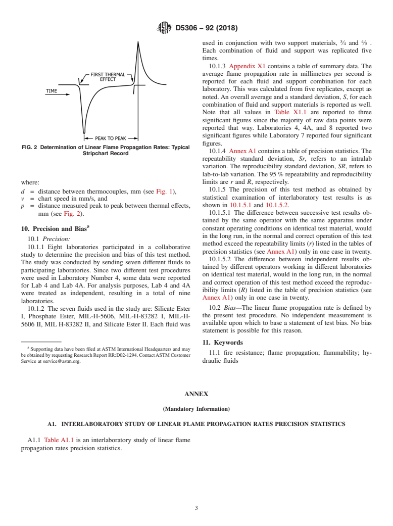 ASTM D5306-92(2018) - Standard Test Method for  Linear Flame Propagation Rate of Lubricating Oils and Hydraulic  Fluids