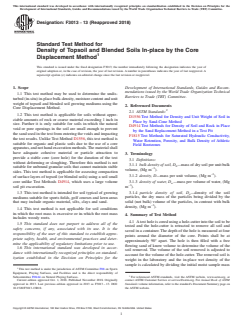 ASTM F3013-13(2018) ASTM F3013-13(2018) - Standard Test Method for Density of Topsoil and Blended Soils In-place by the Core Displacement Method - Page 1 preview