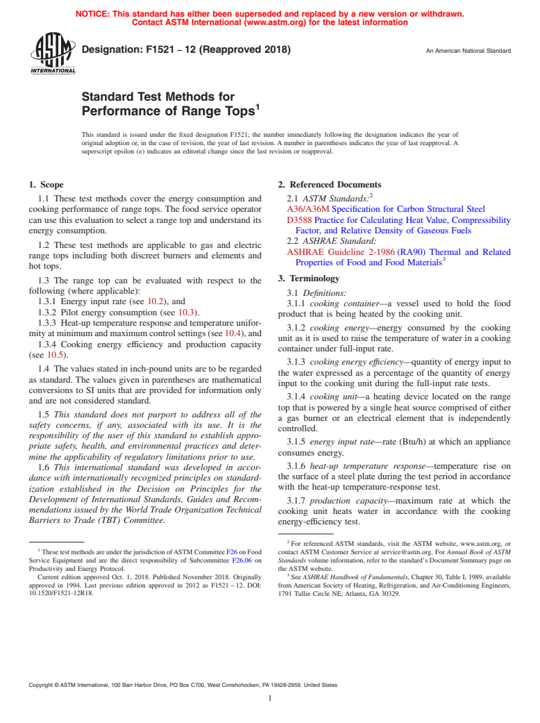 ASTM F1521-12(2018) - Standard Test Methods for  Performance of Range Tops