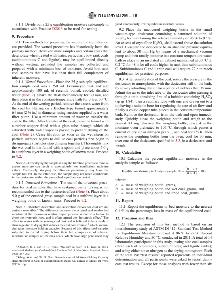 ASTM D1412/D1412M-18 - Standard Test Method for  Equilibrium Moisture of Coal at 96 to 97 Percent Relative Humidity  and 30&#x2009;&#xb0;C