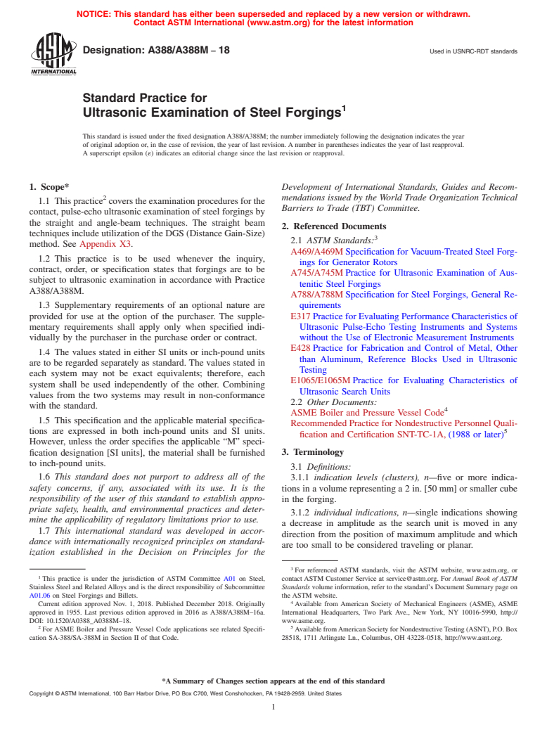 ASTM A388/A388M-18 - Standard Practice for Ultrasonic Examination of Steel Forgings