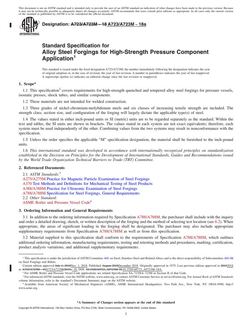 REDLINE ASTM A723/A723M-18a - Standard Specification for Alloy Steel Forgings for High-Strength Pressure Component Application