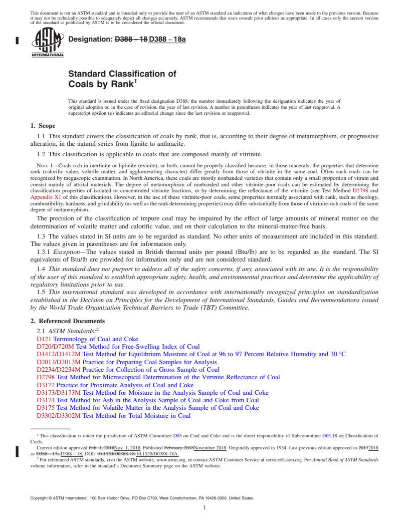 REDLINE ASTM D388-18a - Standard Classification of  Coals by Rank