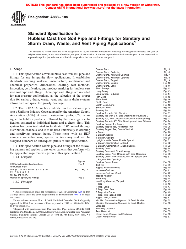 ASTM A888-18a - Standard Specification for Hubless Cast Iron Soil Pipe and Fittings for Sanitary and Storm   Drain, Waste, and Vent Piping Applications