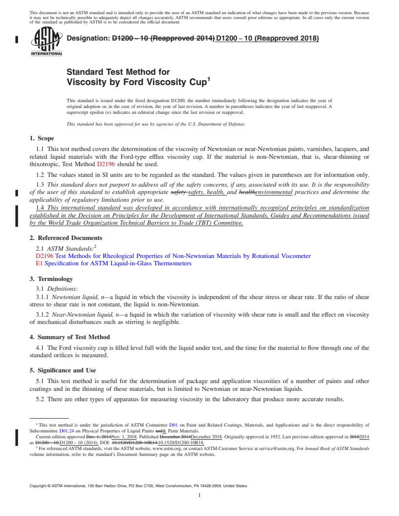 REDLINE ASTM D1200-10(2018) - Standard Test Method for Viscosity by Ford Viscosity Cup