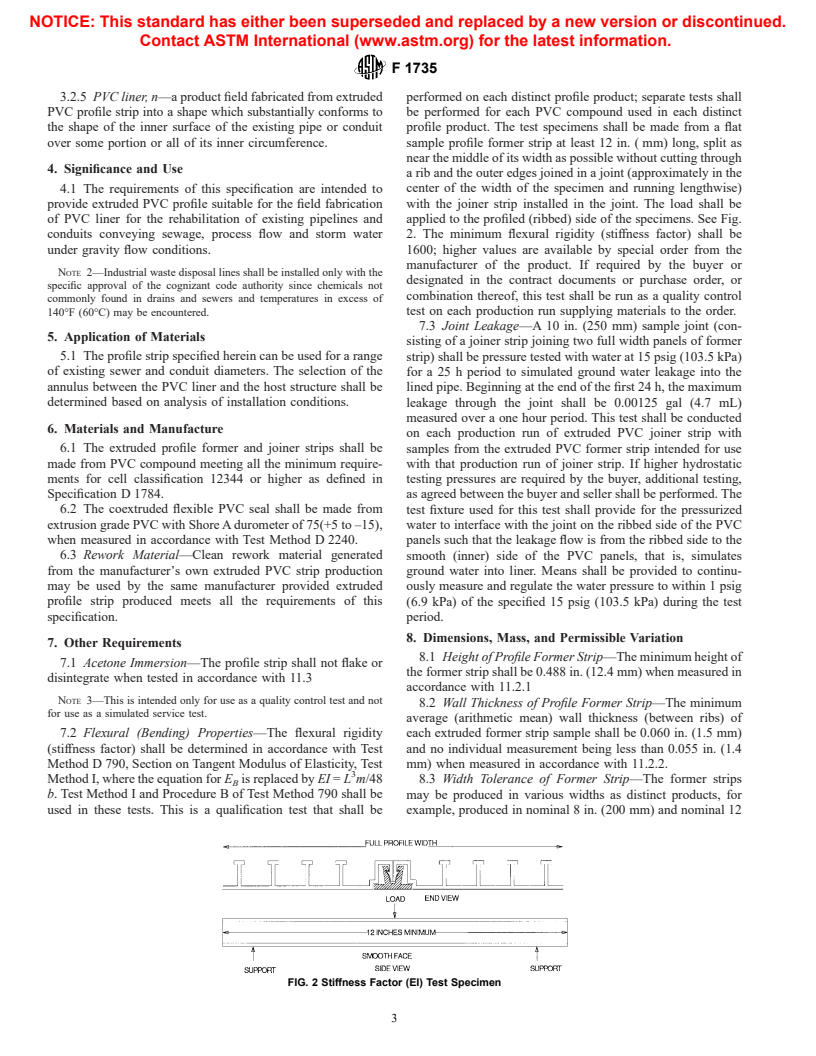 ASTM F1735-02 - Standard Specification for Poly (Vinyl Chloride) (PVC) Profile Strip for PVC Liners for Rehabilitation of Existing Man-Entry Sewers and Conduits