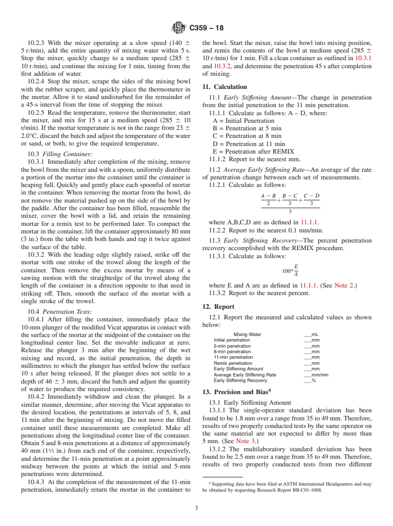 ASTM C359-18 - Standard Test Method for  Early Stiffening of Hydraulic Cement (Mortar Method)