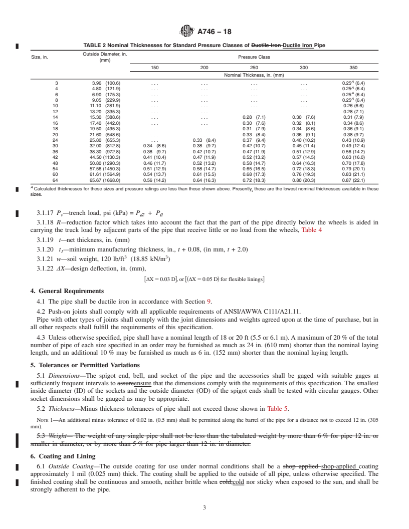 REDLINE ASTM A746-18 - Standard Specification for  Ductile Iron Gravity Sewer Pipe