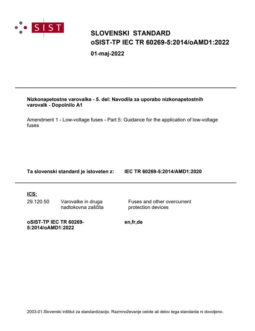 TP IEC TR 60269-5:2014/oAMD1:2022 - BARVE