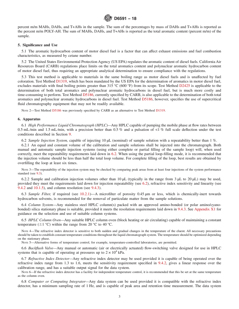 REDLINE ASTM D6591-18 - Standard Test Method for  Determination of Aromatic Hydrocarbon Types in Middle Distillates&#x2014;High   Performance Liquid Chromatography Method with Refractive Index Detection