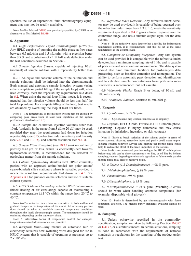 ASTM D6591-18 - Standard Test Method for  Determination of Aromatic Hydrocarbon Types in Middle Distillates&#x2014;High   Performance Liquid Chromatography Method with Refractive Index Detection