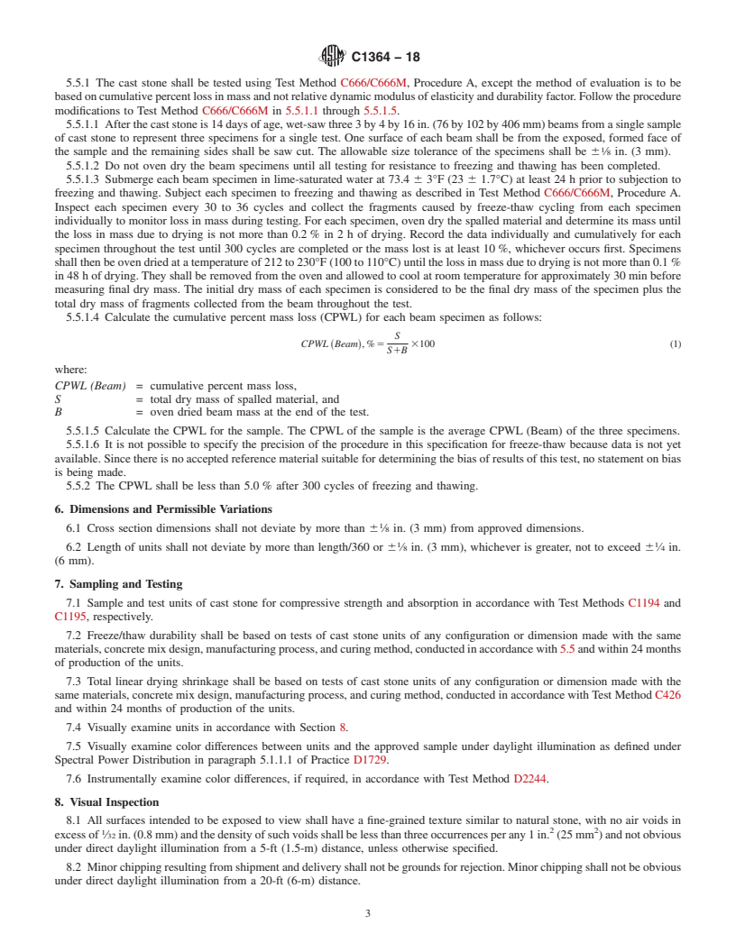 REDLINE ASTM C1364-18 - Standard Specification for Architectural Cast Stone