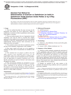 ASTM C1456-13(2018) ASTM C1456-13(2018) - Standard Test Method for Determination of Uranium or Gadolinium (or both) in Gadolinium Oxide-Uranium Oxide Pellets or by X-Ray Fluorescence (XRF) - Page 1 preview