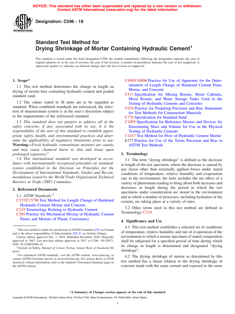 ASTM C596-18 - Standard Test Method for  Drying Shrinkage of Mortar Containing Hydraulic Cement