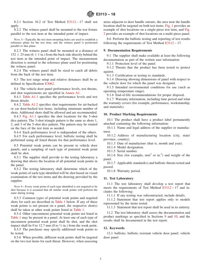 ASTM E3113-18 - Standard Specification for Ballistic-resistant Vehicle Door Panels Used by Public Safety  Agencies