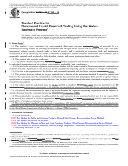 ASTM E1209-18 REDLINE ASTM E1209-18 - Standard Practice for Fluorescent Liquid Penetrant Testing Using the Water-Washable Process - Page 1 preview