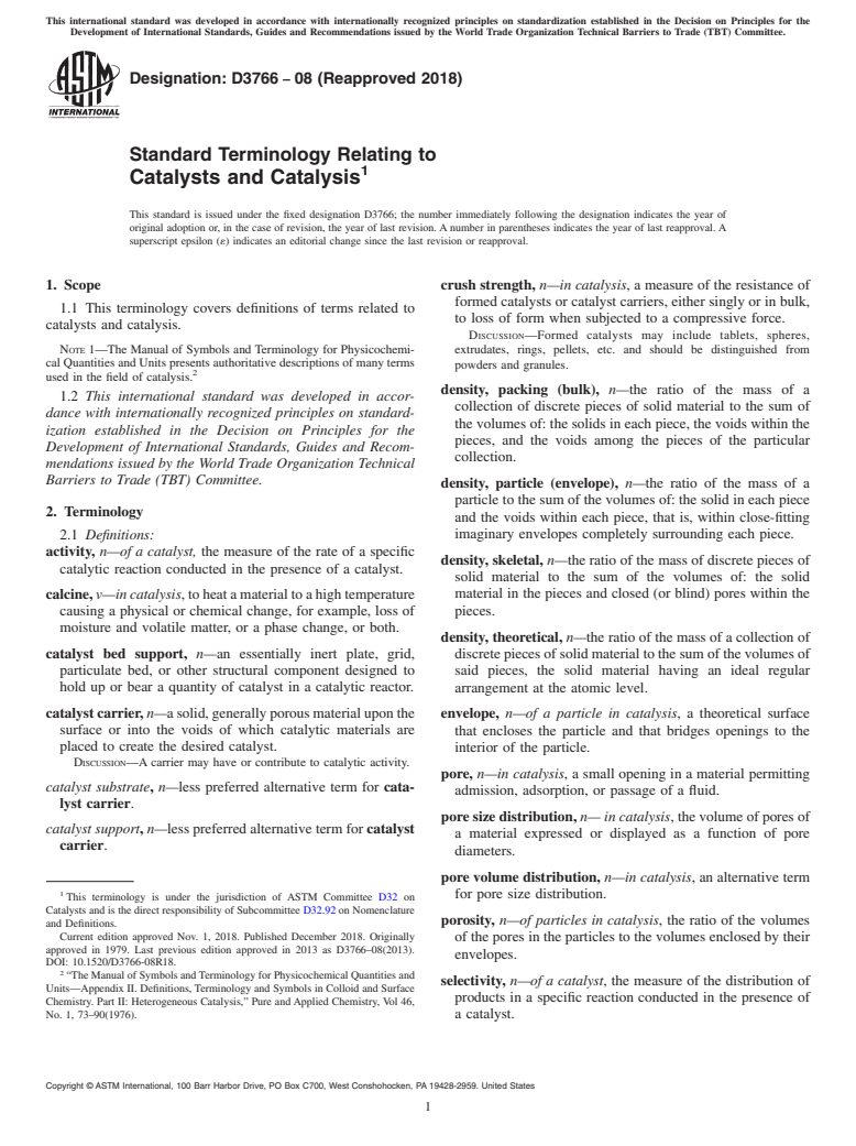 ASTM D3766-08(2018) - Standard Terminology Relating to  Catalysts and Catalysis