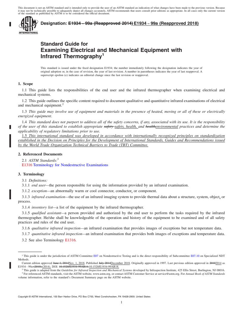 REDLINE ASTM E1934-99a(2018) - Standard Guide for  Examining Electrical and Mechanical Equipment with Infrared  Thermography