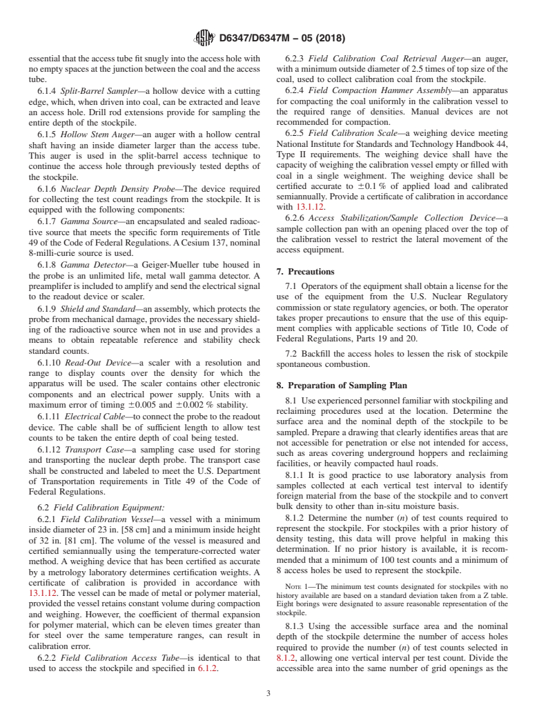 ASTM D6347/D6347M-05(2018) - Standard Test Method for  Determination of Bulk Density of Coal Using Nuclear Backscatter  Depth Density Methods