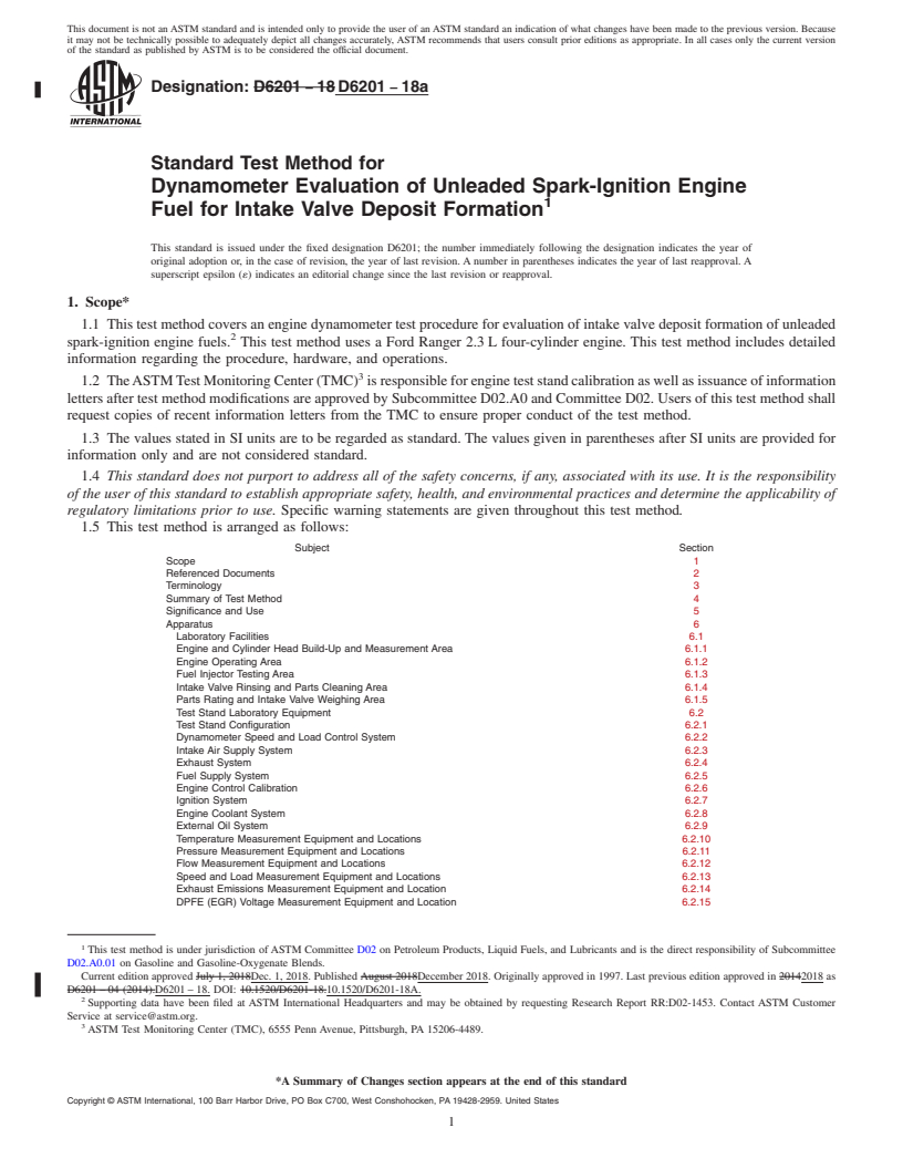 REDLINE ASTM D6201-18a - Standard Test Method for  Dynamometer Evaluation of Unleaded Spark-Ignition Engine Fuel   for Intake Valve Deposit Formation