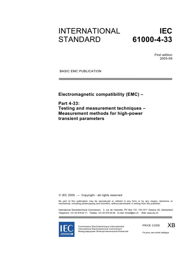 IEC 61000-4-33:2005 - Electromagnetic compatibility (EMC) - Part 4-33: Testing and measurement techniques - Measurement methods for high-power transient parameters