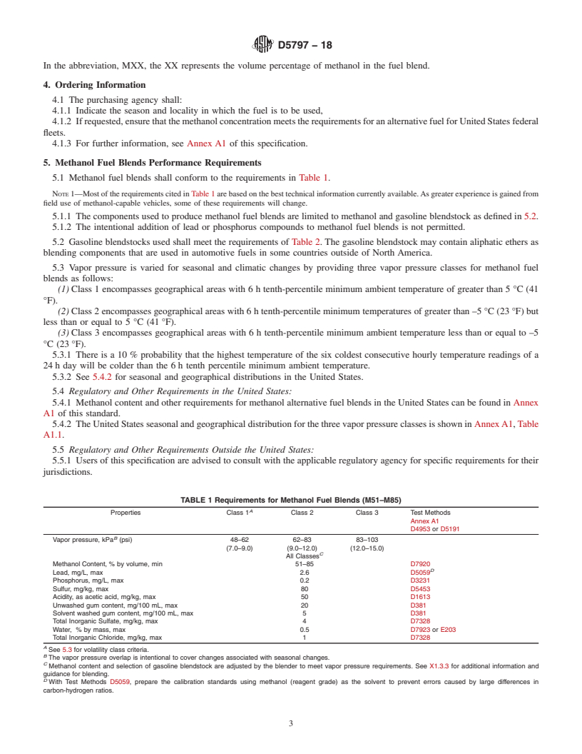 REDLINE ASTM D5797-18 - Standard Specification for  Methanol Fuel Blends (M51&#x2013;M85) for Methanol-Capable  Automotive Spark-Ignition Engines