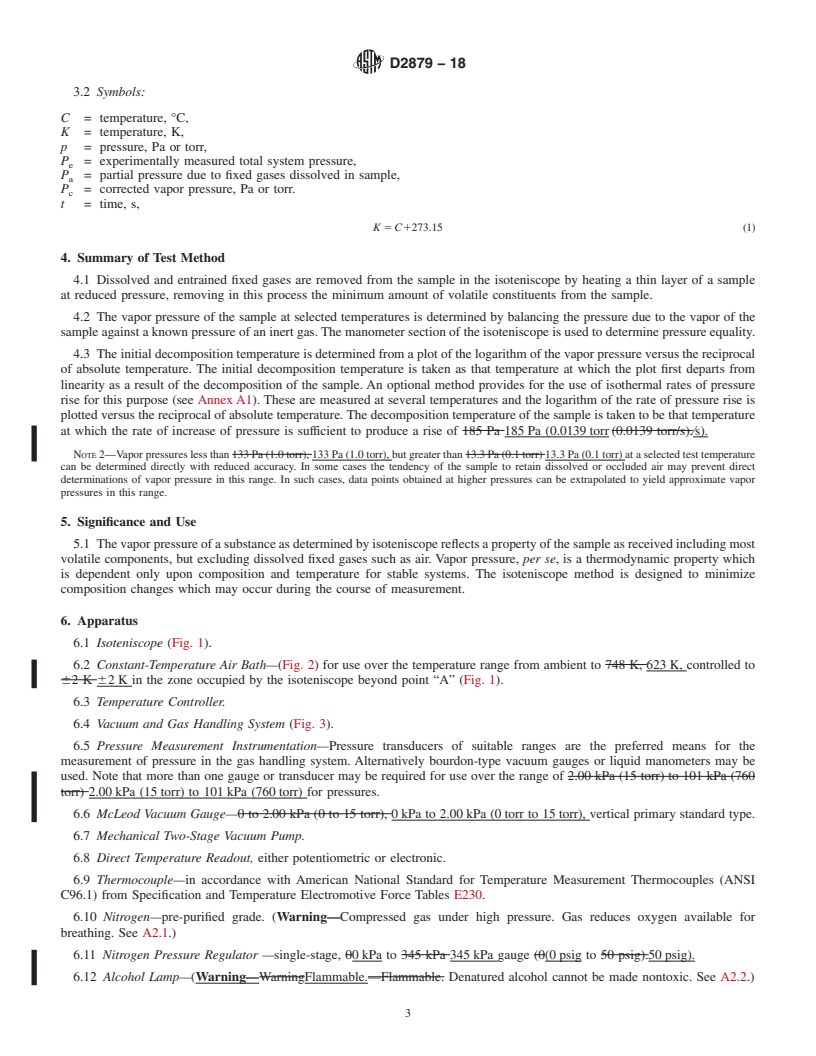 REDLINE ASTM D2879-18 - Standard Test Method for Vapor Pressure-Temperature Relationship and Initial Decomposition   Temperature of Liquids by Isoteniscope