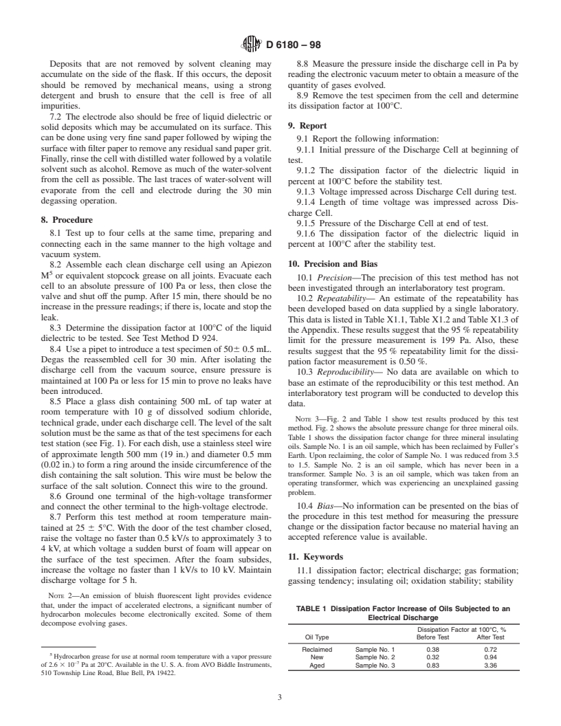 ASTM D6180-98 - Standard Test Method for Stability of Insulating Oils of Petroleum Origin Under Electrical Discharge