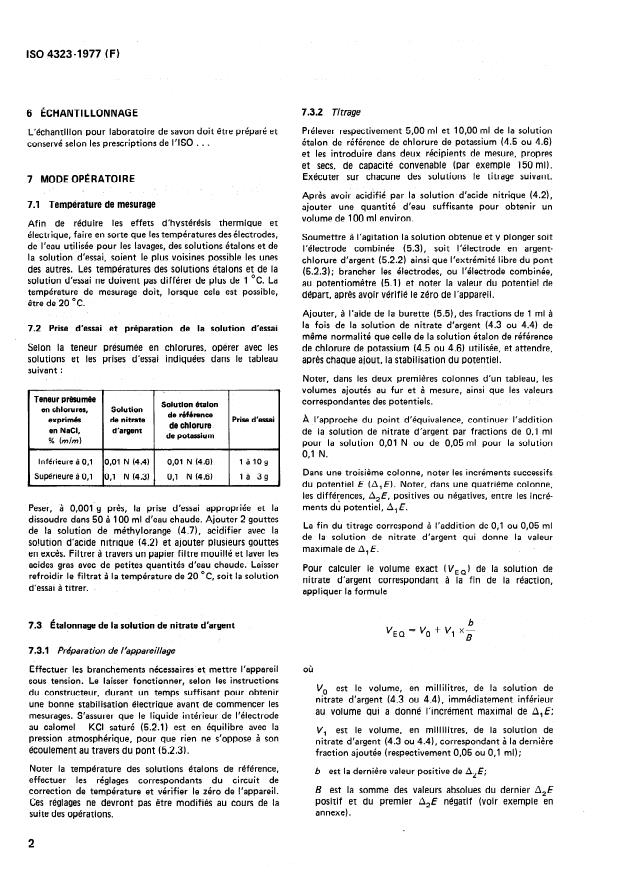 ISO 4323:1977 ISO 4323:1977 - Savons -- Dosage des chlorures -- Méthode potentiométrique - Page 4 preview