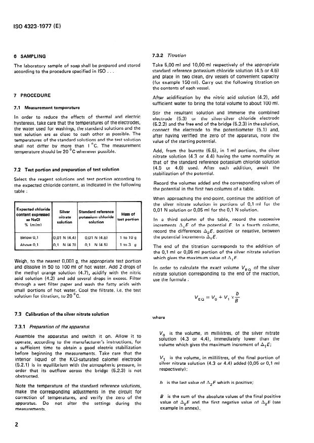 ISO 4323:1977 ISO 4323:1977 - Soaps -- Determination of chlorides content -- Potentiometric method - Page 4 preview