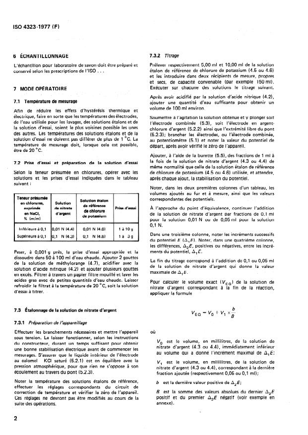 ISO 4323:1977 ISO 4323:1977 - Savons -- Dosage des chlorures -- Méthode potentiométrique - Page 4 preview