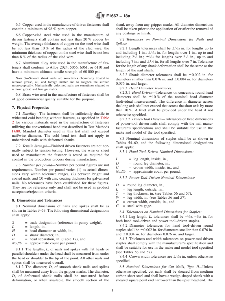 ASTM F1667-18a - Standard Specification for  Driven Fasteners: Nails, Spikes, and Staples