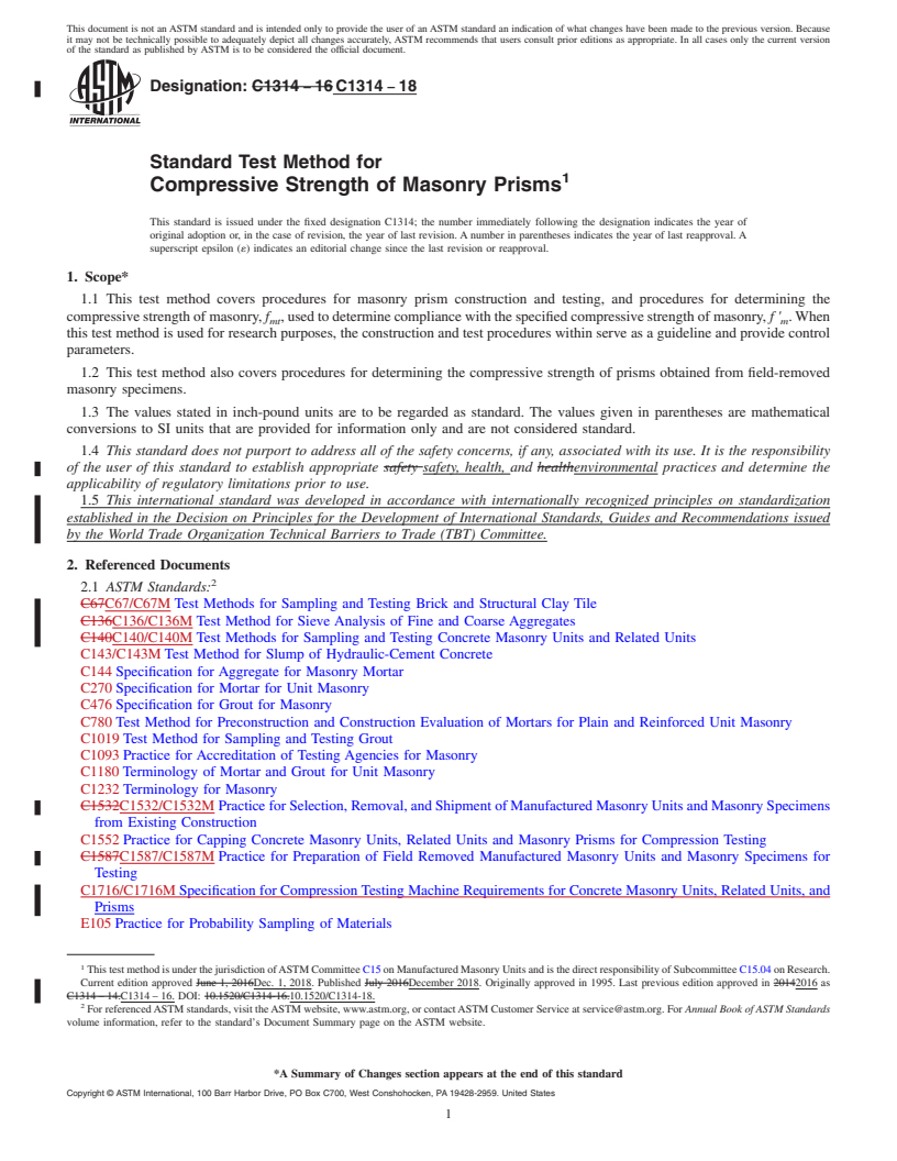 REDLINE ASTM C1314-18 - Standard Test Method for  Compressive Strength of Masonry Prisms