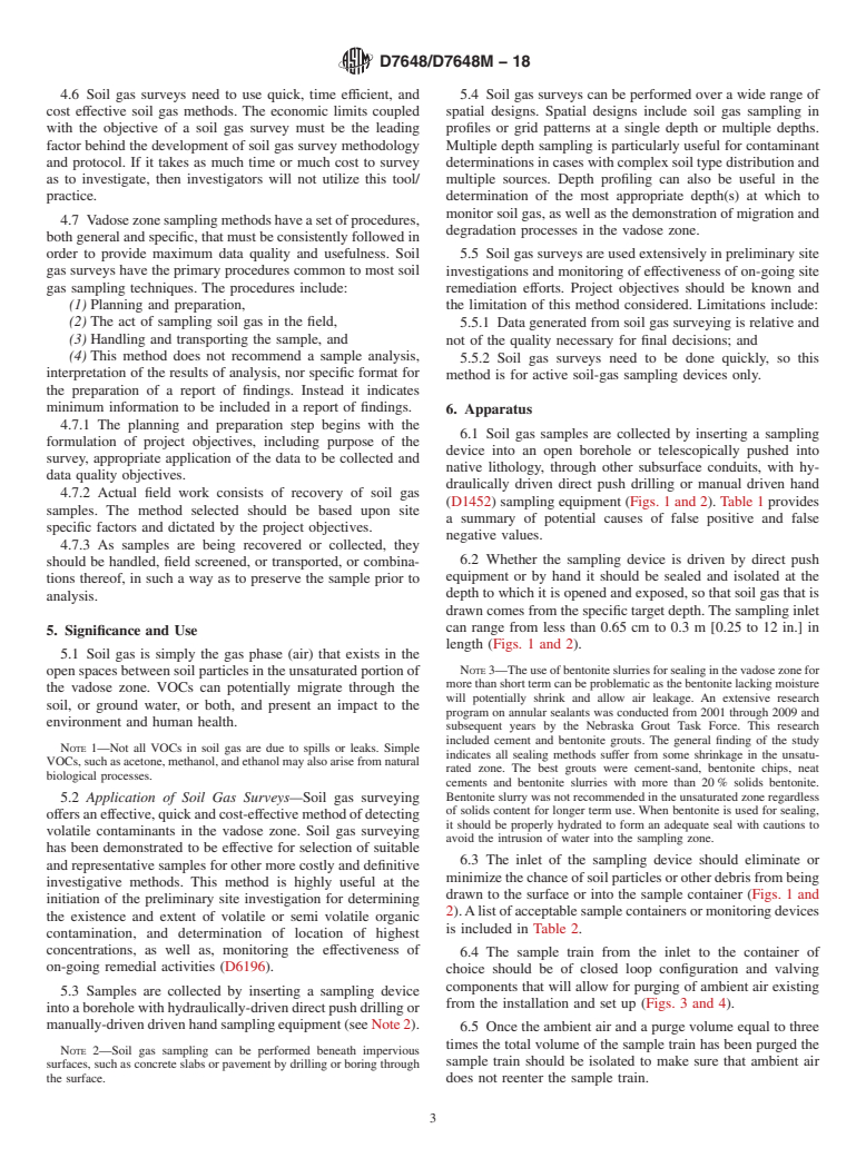 ASTM D7648/D7648M-18 - Standard Practice for  Active Soil Gas Sampling for Direct Push or Manual-Driven Hand-Sampling   Equipment