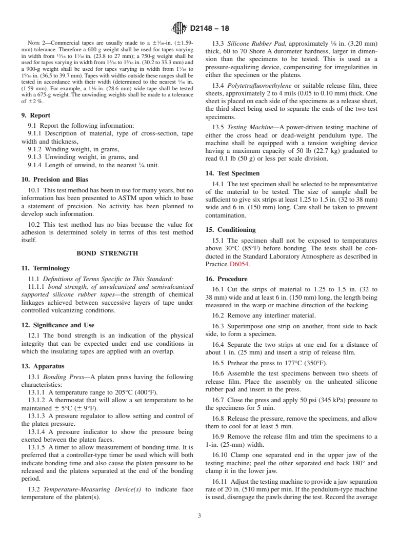 ASTM D2148-18 - Standard Test Methods for  Bondable Silicone Rubber Tapes Used for Electrical Insulation