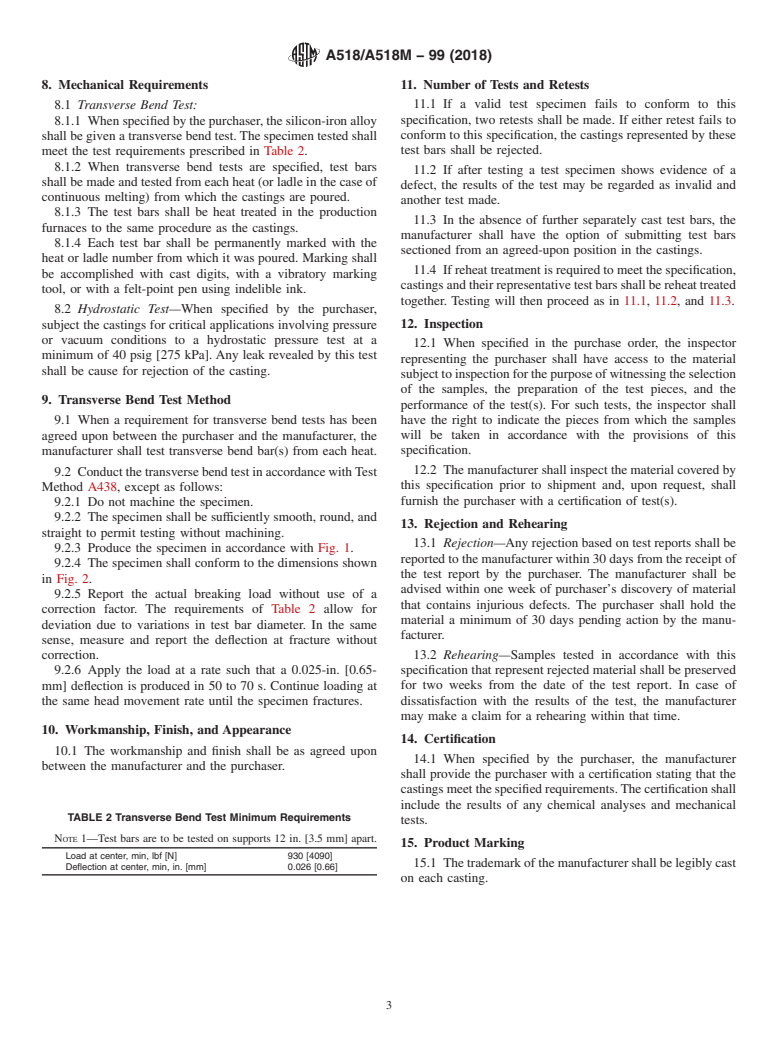 ASTM A518/A518M-99(2018) - Standard Specification for  Corrosion-Resistant High-Silicon Iron Castings