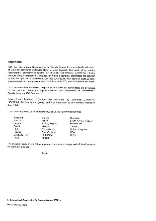 ISO 4326:1980 ISO 4326:1980 - Non-ionic surface active agents -- Polyethoxylated derivatives -- Determination of hydroxyl value -- Acetic anhydride method - Page 2 preview