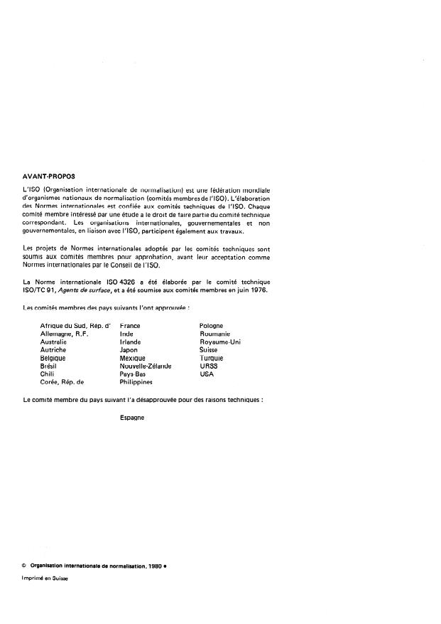 ISO 4326:1980 ISO 4326:1980 - Agents de surface non ioniques -- Dérivés polyéthoxylés -- Détermination de l'indice d'hydroxyle -- Méthode a l'anhydride acétique - Page 2 preview