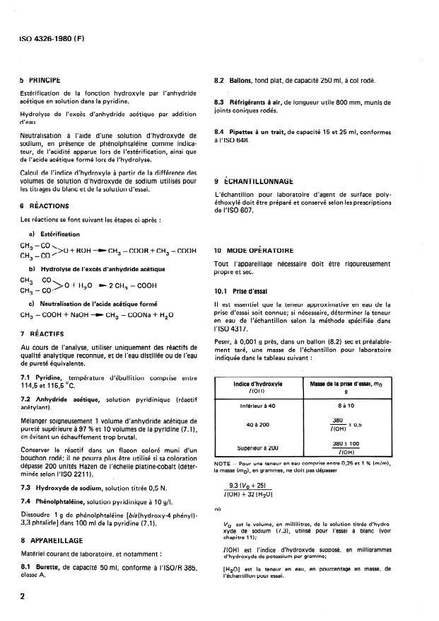ISO 4326:1980 ISO 4326:1980 - Agents de surface non ioniques -- Dérivés polyéthoxylés -- Détermination de l'indice d'hydroxyle -- Méthode a l'anhydride acétique - Page 4 preview