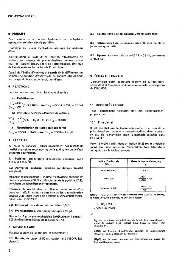 ISO 4326:1980 ISO 4326:1980 - Agents de surface non ioniques -- Dérivés polyéthoxylés -- Détermination de l'indice d'hydroxyle -- Méthode a l'anhydride acétique - Page 4 preview