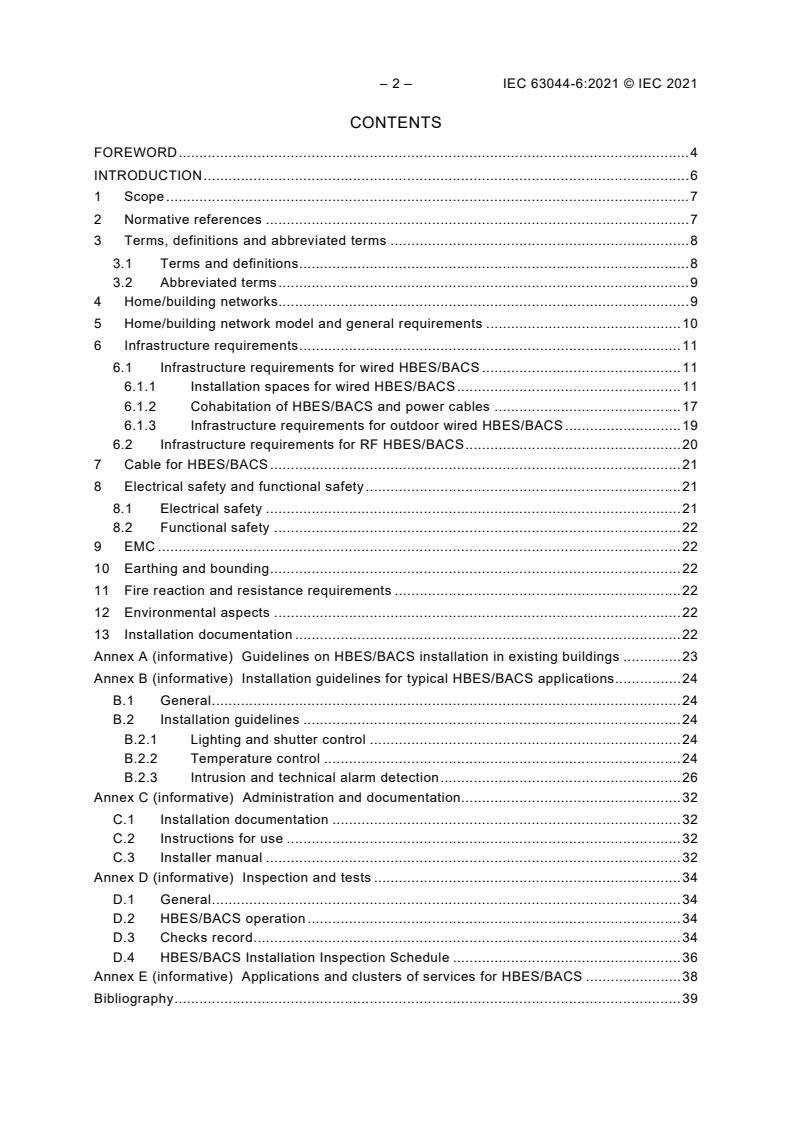 IEC 63044-6:2021 IEC 63044-6:2021 - Home and building electronic systems (HBES) and building automation and control systems (BACS) - Part 6: Requirements for planning and installation - Page 4 preview