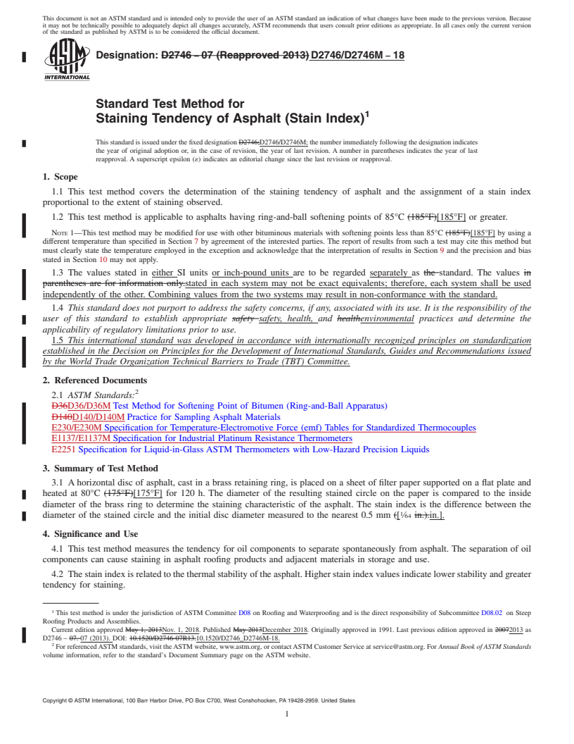 REDLINE ASTM D2746/D2746M-18 - Standard Test Method for  Staining Tendency of Asphalt (Stain Index)